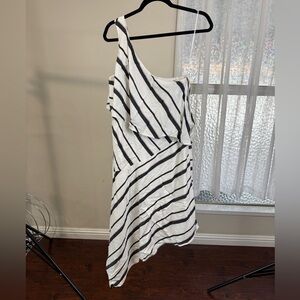 Banana Republic One Shoulder Dress, 12P, Blue and White Stripe Summer Dress
